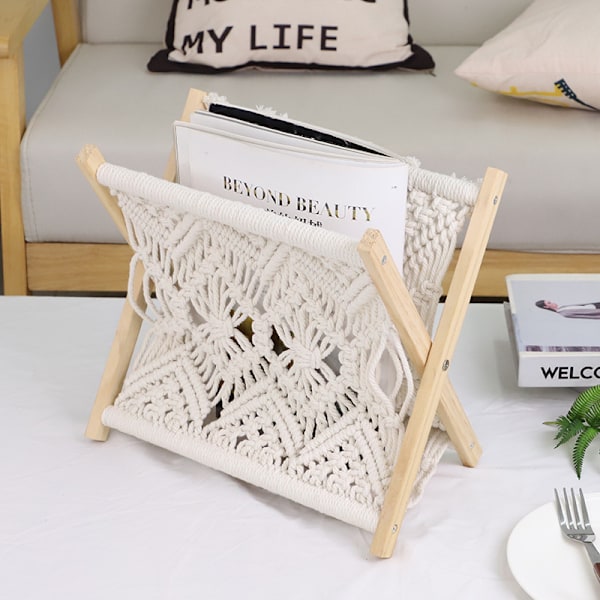 stk Boho Vævet Reb Avis Rack Magasin Kurve med Reb Stof Holdbart Magasin Rack Opbevaring Let at Installere og Bruge