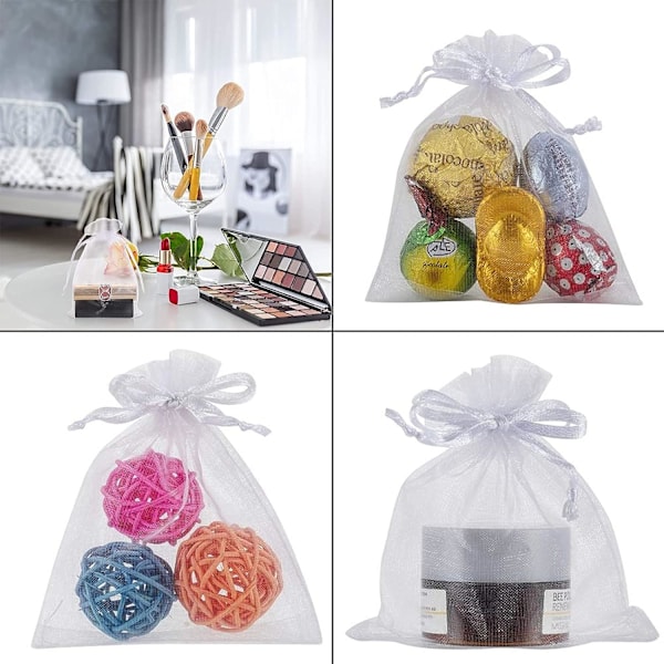 100 stk. Organzaposer 20x 30cm Store gaveposer med snøre til gaver
