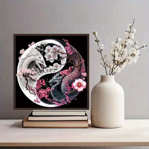 1 stk 5D Diamantmaleri Sæt til Voksne - Taichi Dragon Diamantkunst Sæt til Begyndere Voksne, DIY Fuld Bor Flower Dia