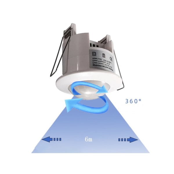 Indendørs loftsbevægelsessensor, forsænket 360° hvidt relæ IP20