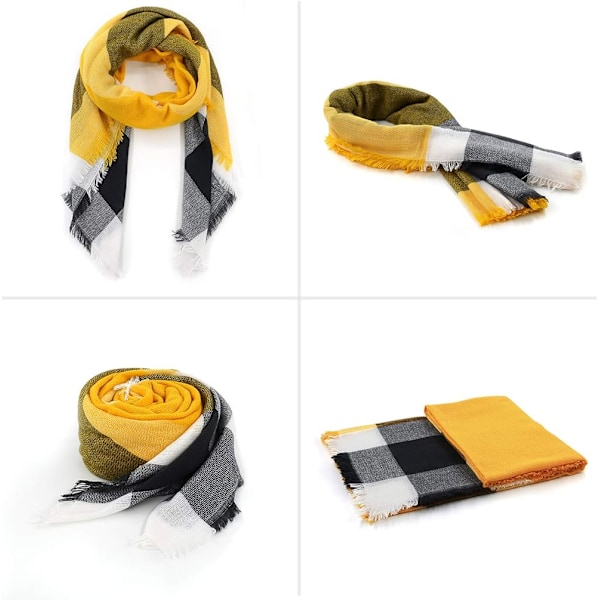 Gul Grå Sjal Plaid Tæppe Tyk Vinter Sjal Tartan Chunky Wrap Oversized Shawl Kappe Sjal