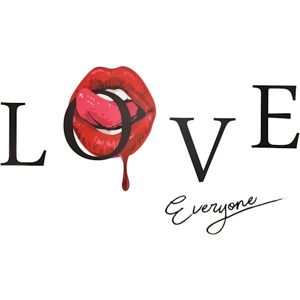 Sexy Red Lips Wall Sticker Love Everyone Quotes Wall Decals Lips Tongue Wall Decal (16.2x39.4 Inch) Creative Home Murals