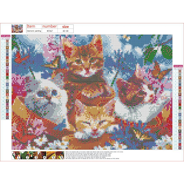 30x40cm Kit#F 5D DIY Timanttimaalaus, Kissat Timanttimaalaus, P