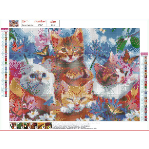 30x40cm Kit#F Peinture Diamant 5D DIY, Chats Diamond Painting, P