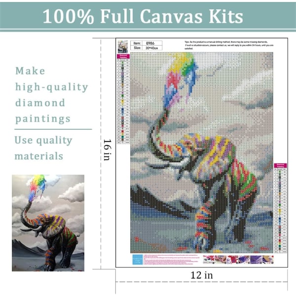 (30x40cm)Elephant Diamond Painting Kit, 5D Diamond Painting