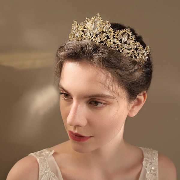 Guld Tiara Bryllupstiaraer og Kroner til Kvinder, Rhinestone Dronning Tiara til Kvinder Prinsesse Krone Fødselsdag Tiara Pandebånd