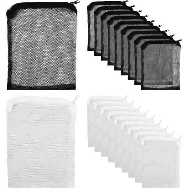 Svart+Hvit 20 stk Akvariefilterpose, 15x20cm Finmasket poser med glidelås
