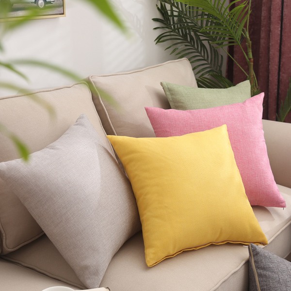 (Yellow, 40x40cm) Cushion Cover, Set of 2 Pure Color Linen Sofa P