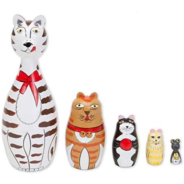 Nesting Cats - Handmålade Trämålade Nesting Dolls Matryoshka - Set om 5