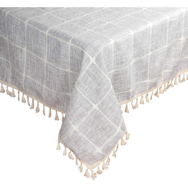 Rustic Lattice Tablecloth (55" x 78") Rectangular Gray Cotton and Linen Tablecloths for Kitchen, Din