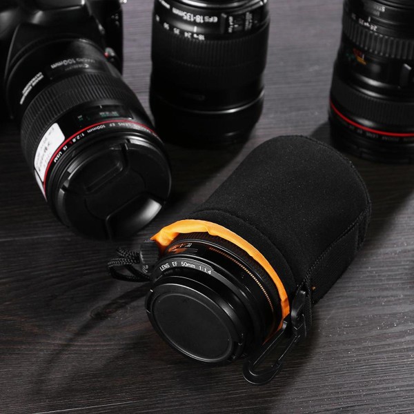 Vedenpitävä kameran linssipussi (oranssi väri) 4 kpl putoamisen estävää pehmeää digitaalista kameraa