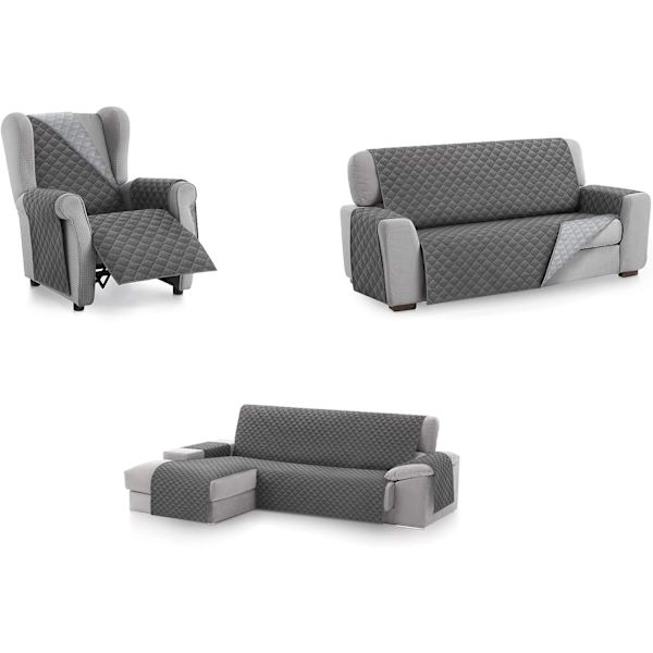 Grå sofföverdragsskydd, storlek 3-sits. Vändbar quiltad Co