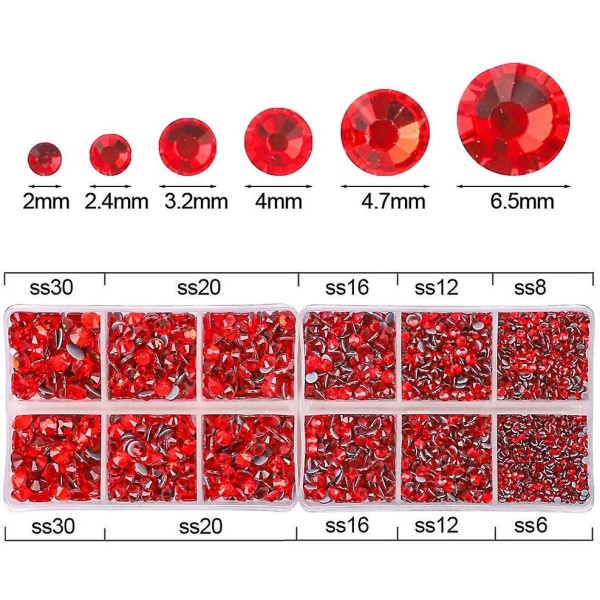 5040 stk Røde Strasssteiner 6 Blandede Størrelser Krystall Strasssteiner for