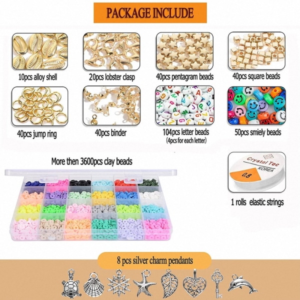 Armbåndsperlesæt, 4000 lerperler, 24 farver Haixi Polymer flade perler, bløde lerstykker, blødt ler