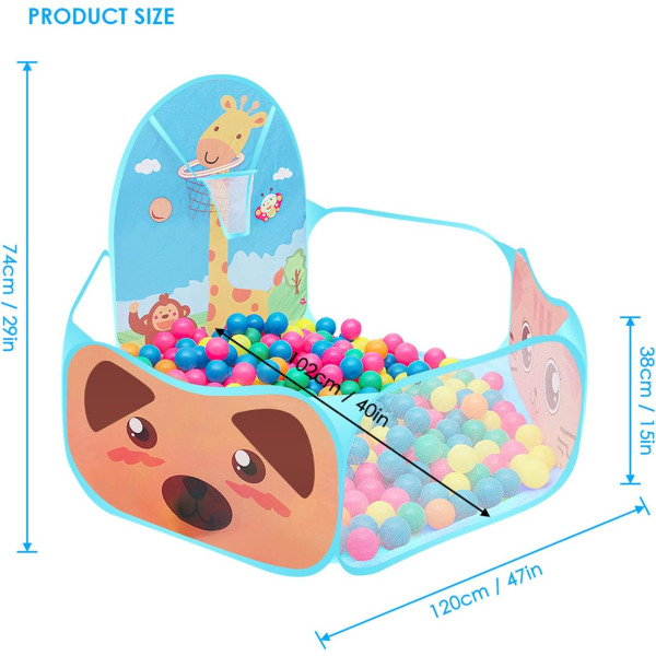 Children's Ball Pool, Baby Ball Tent, Foldable Children's Play Tent with Basketball Hoop, Pink Ball