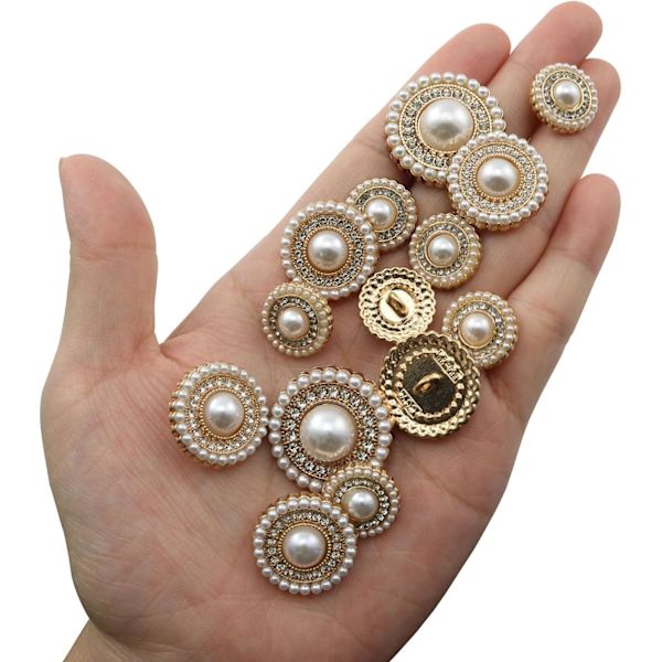 16 stk. Guld Diamantbesatte Perleknapper Metal Knapper Rhinestone Kunstige Perleknapper Pynt til Frakke, Dragter, Kn