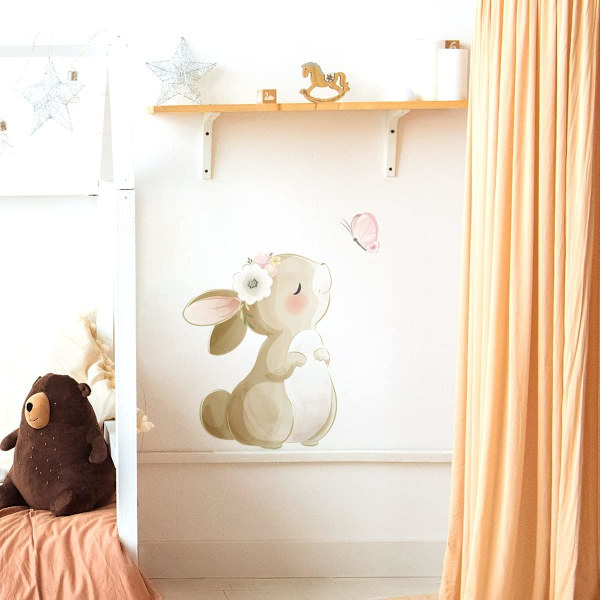 Ihana Bunny-seinätarrat - Kanin suudelma, perhonen - Irrotettavat seinätarrat lasten ja tyttöjen makuuhuoneeseen ja olohuoneeseen