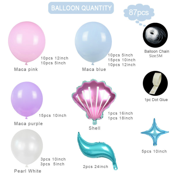 Sjöjungfru Ballonger Kit för Ballongbåge Blå Havstema Födelse