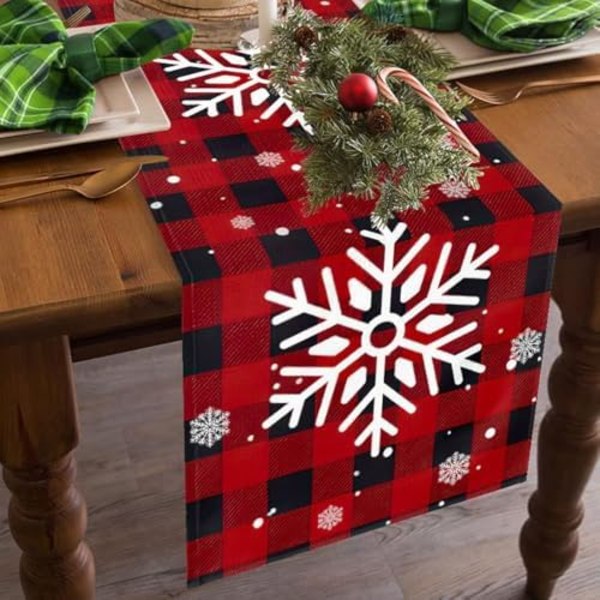 Julebordløber Rød Sort Buffalo Check Plaid Snefnug Bordløber Sæsonmæssig Vinter Jul Juleferie Køkken