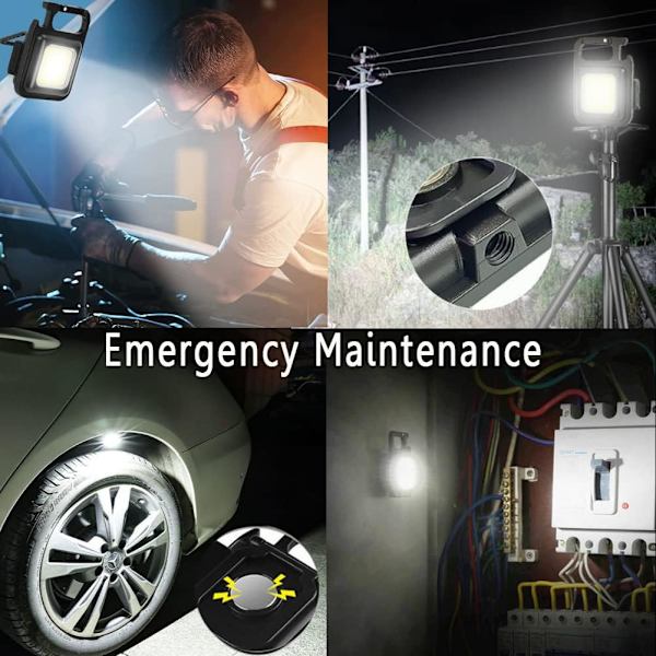 Mini LED-inspektionsarbetslampor Uppladdningsbara 800 Lumen Magnetisk COB Bärbar Liten Nyckelring Vattentät