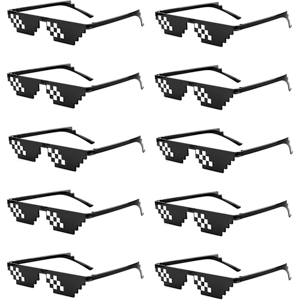 10 Pack Thug Life Party Sunglasses 8 Bit Pixelated Tiny Mosaic Gamer Photo Props Glasses for Adults Teens