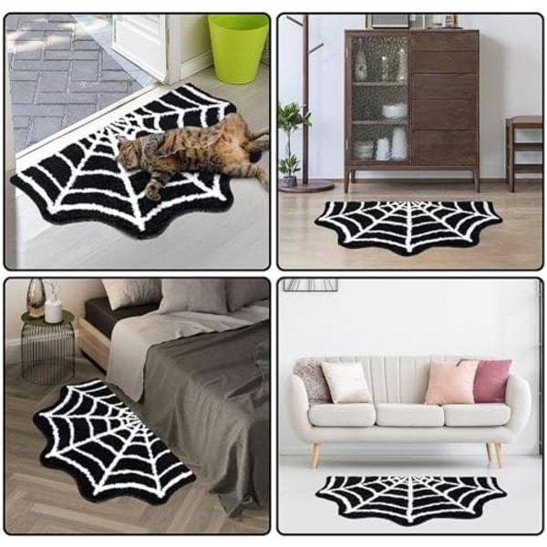 Halloween Bademåtte Antislip Tæpper Edderkoppespind Tæppe Maskinvaskbar Goth Bademåtte Arealtæpper Gotisk Tæppe til Fordør, Soveværelse