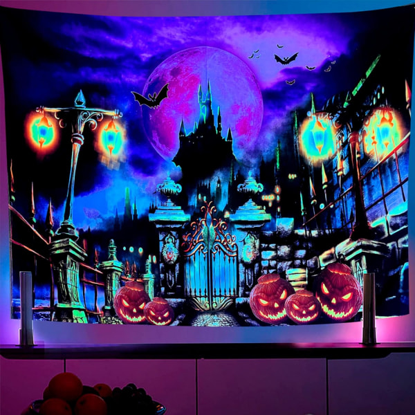 Seinätapetti 150x200cm Halloween Castle Musta Vaalea Bohemian Wal