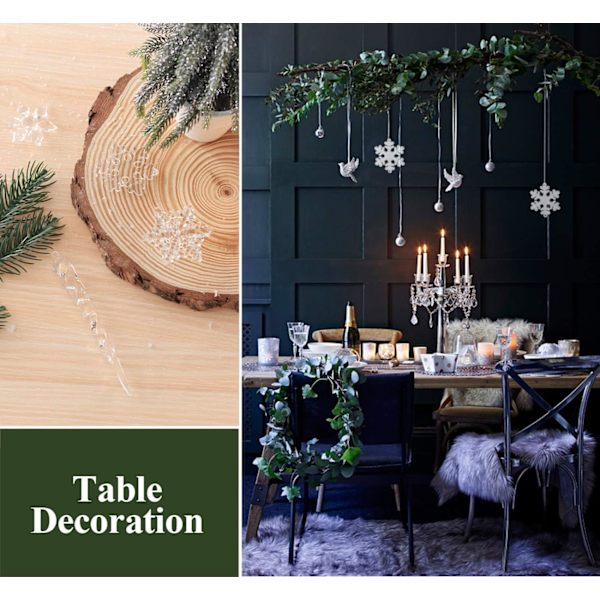 Kristalljulkulor, 24 st julgranshängande akrylhängen, 12 hängande juliskristaller + 12 akryl snöflingor