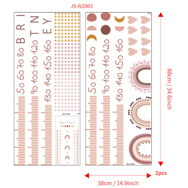 2 st. Regnbågshöjdmätare väggdekaler M