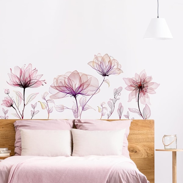 Abstrakte Blomster Vægmærker Transparent Vandfarve Lotus Vægmærke Aftageligt Vægmærke til Stue Soveværelse Off