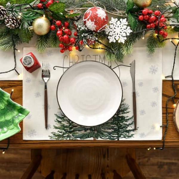 30x45cm Sæt af 4 Beige Fyrretræ Snefnug Glædelig Jul Bordskånere, Sæsonbestemt Vinter Jul Ferie Bordskånere til Par