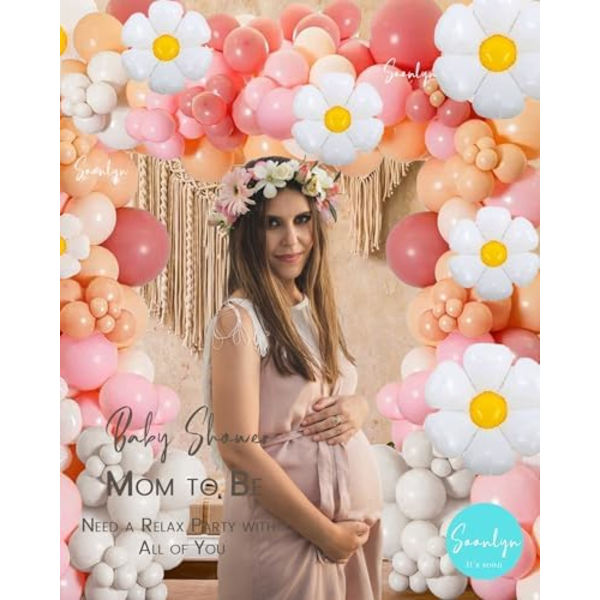 Ballonbue Kit Boho Nud Beige Balloner 5 stk Blomst Folie Daisy Balloner Hvid Sand Rosa Boho Balloner til Babyshower