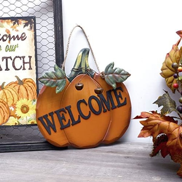 Puupumppu Tervetuloa-kyltti Syksyinen Etuoven Koriste, Rustiikkinen Riippuva Tervetuloa-ovi Kyltti Syksyn Sadonkorjuun Kiitospäivän Halloweenille