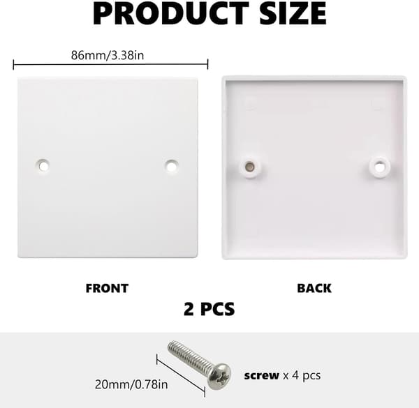 Sæt med 2 dækplader til stikkontakter, frontplade til ubrugte stikkontakter eller afbrydere (86 mm x 86 mm)