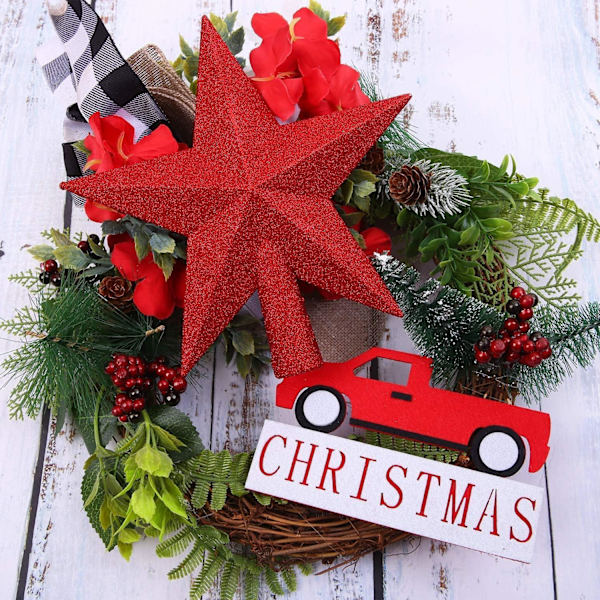 15×15×4,5cm rød Glitter Juletræstop til Julepynt, Juletræspynt til Julepynt