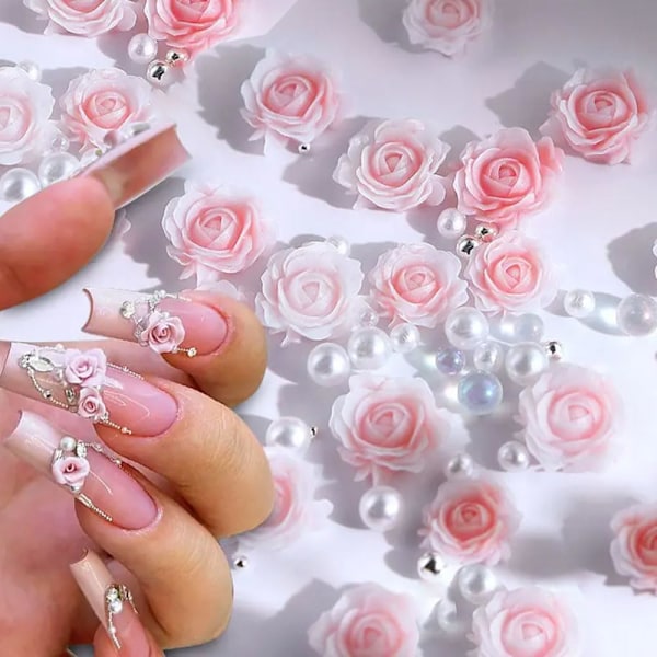 3-pack 3D Rosa Ros Blommor Nagelberlocker Blommor Nagelkonst Berlocker Nagel Pärlor Blomberlocker för Nageldesign Nagelblommor Ro