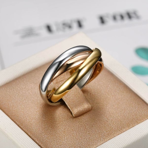 Ring Kvinna Man (56mm) 3 Ringar Sammanflätade Stålpläterad Golde