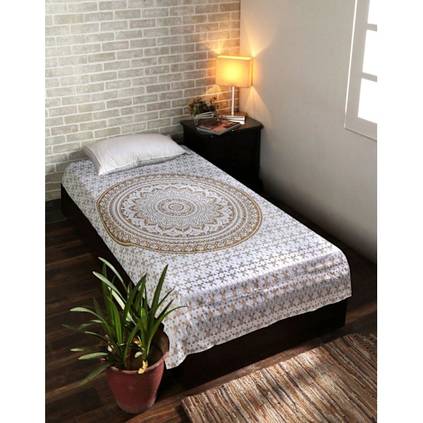 Gylden Mandala Vægtæppe Vægophæng Boheme Ombre Hippie Soveværelse Stue Boheme Indretning Dobbelt Bomuldstæppe 150*200cm