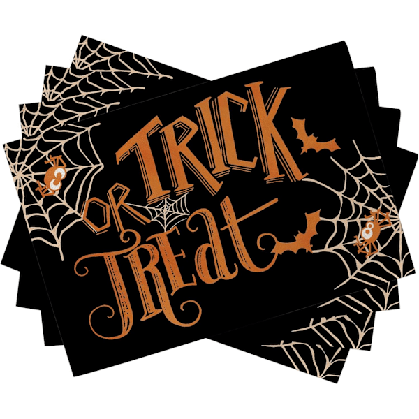 Halloween Trick or Treat Underlägg Set om 4, Spindelnät Bat Svart Rolig Semester Matbord Underlägg, Höst Säsong K