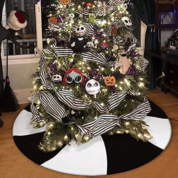 Halloween Julgransskjort, 122cm Svart Vit Lollipop Julgransprydnader Halloween Trädmatta för Träd Hem Semester