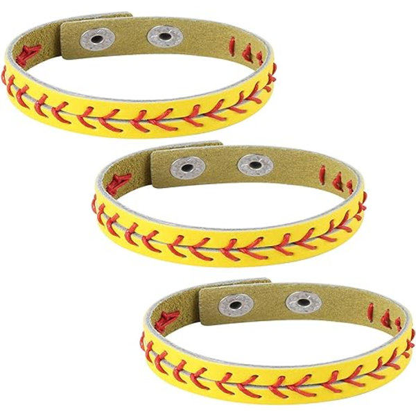 3 Äkta Läder Baseball Armband av Idrottare Bangle Manschett Wris