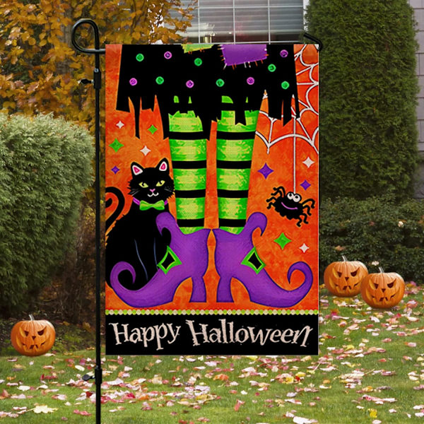 1 stk Halloween Hageflagg 12×18 Tommer Rustikk Svart Bondegård Innredning for Sesongmessig Ferie Hage (Halloween Flagg 12\"X18\" )