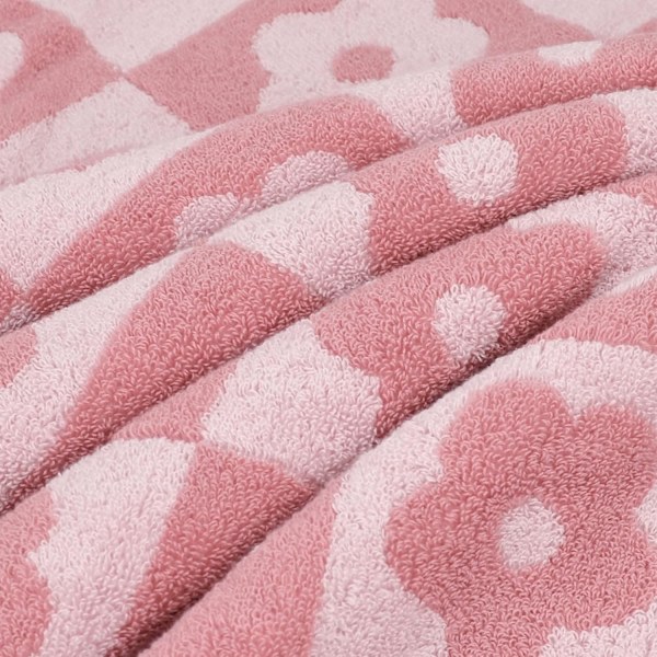 2-pack Lyxiga Badhanddukar, Rutiga Blommönster, Rosa Badhanddukar för Kvinnor och Flickor, 70*140cm, 100% Bomull, Absorberande