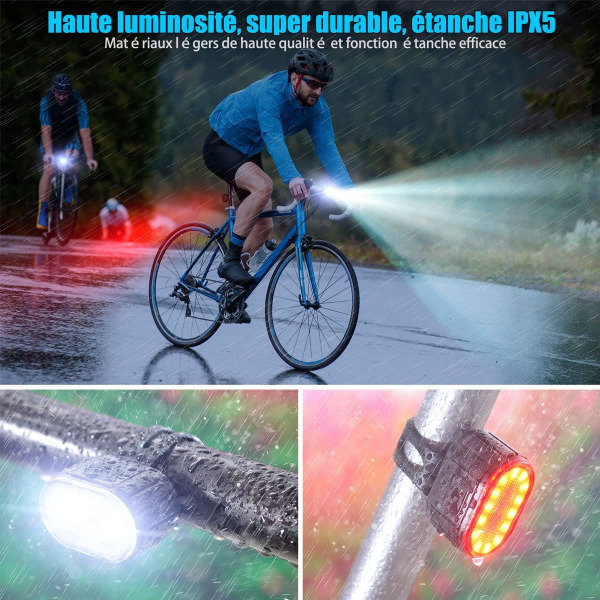 LED cykellys, USB genopladelige for- og baglygter, IPX5 vandtæt