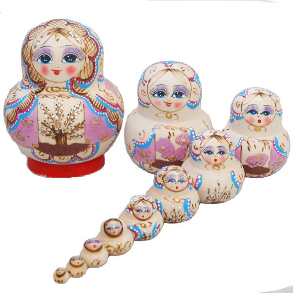 Merke av hekkende dukker, 10 stykker, Serie med russiske dukker Matryo