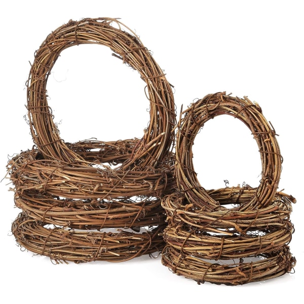 8 STK 2 størrelser Natural Vine Wreath Rings, Rattan Vine Branch Doo