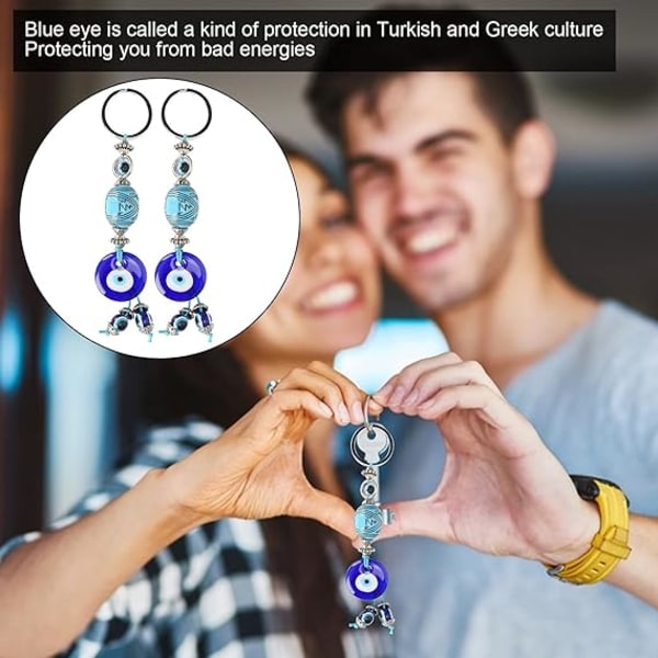 2 st Lucky Eye-nyckelring, hängande nyckelring Evil Eye Good Luck-nyckelring, blå turkiska amulettpärlor