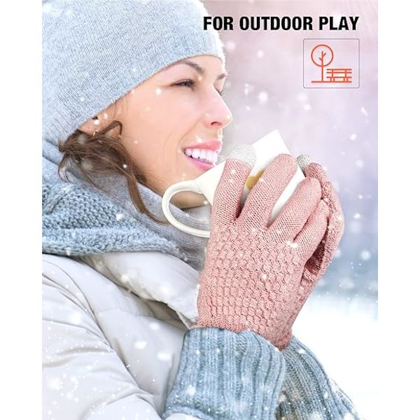 (Rosa, Svart) 2 par dam vinter touch screen handskar, varma stickade handskar, elastiska manschetter, vinter