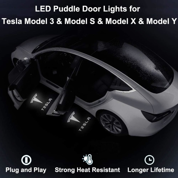 4 stk Tesla bildørslys, Led bildørslogolys, bildør