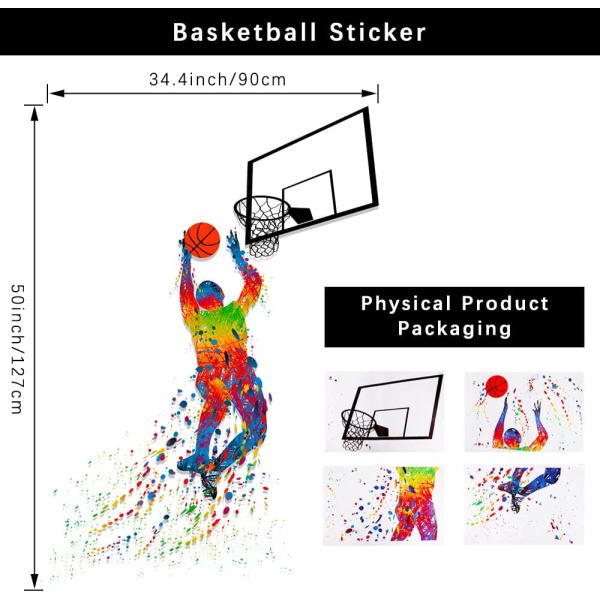 Basket Väggdekaler, Basketspelare Dunk Dekal, Inspirerande självhäftande väggdekal för pojke